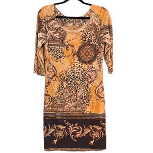 Boutique Baroque Leopard Print Elbow Sleeve Stretch Dress Size Small Petite